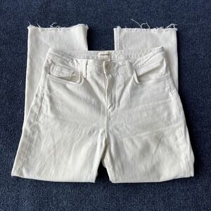 L'AGENCE Jeans Womens 31 White High Rise Flare Raw Hem‎ Stretch Made in USA